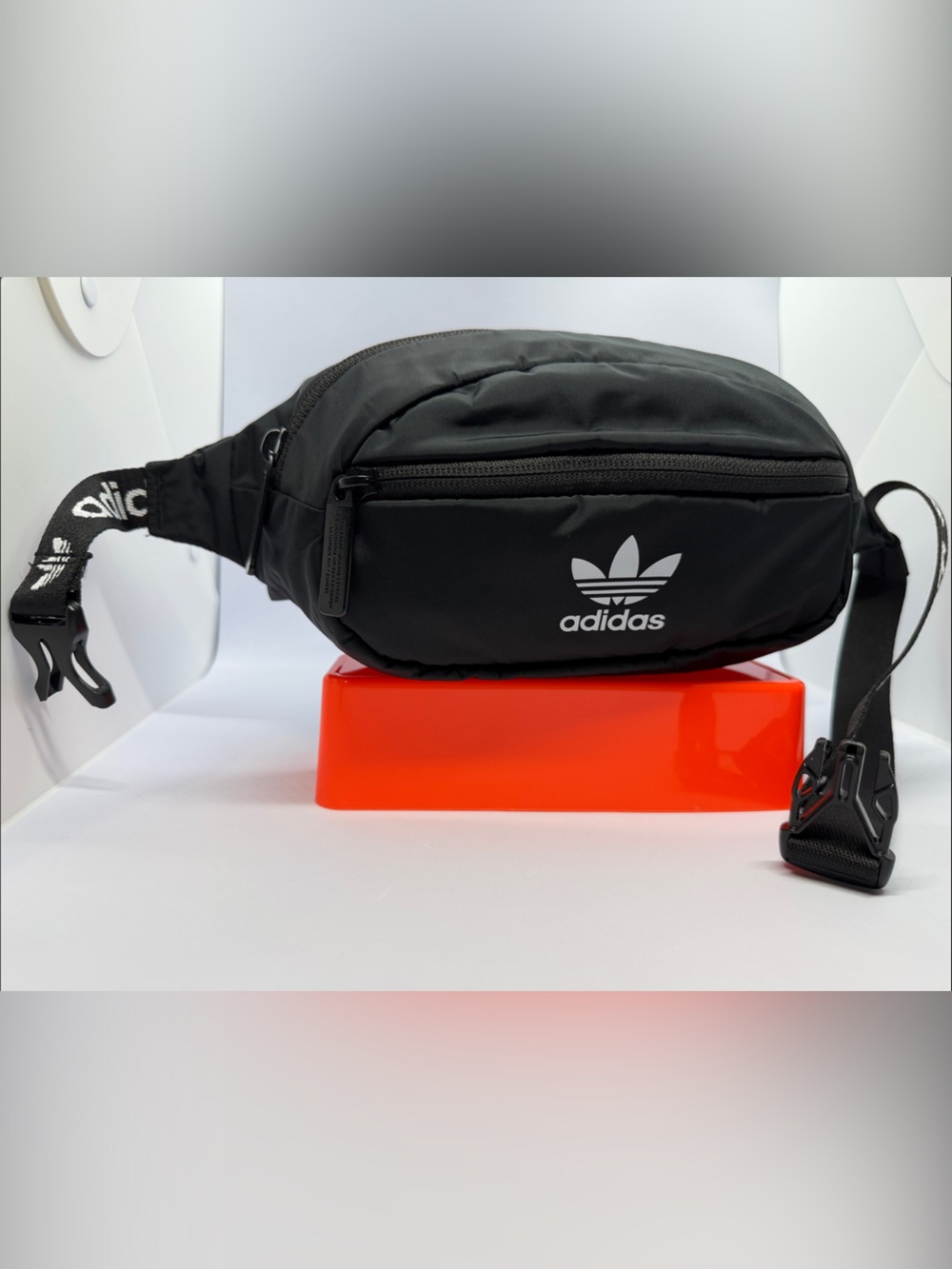 adidas Black Trefoil Waist Bag with Logo Strap
